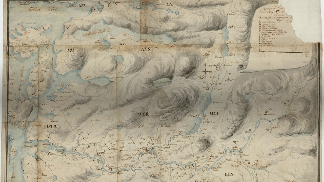 tegnet kart over Overhalla fra 1700-tallet.