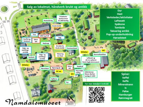 Kart over Namdalsmuseet som viser hvor alle aktivitetene foregår under Kulturmartna
